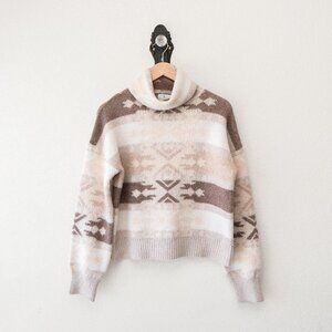 True Craft Aztec Stripe Turtleneck Sweater Womens Large Cream Brown Southwestern
